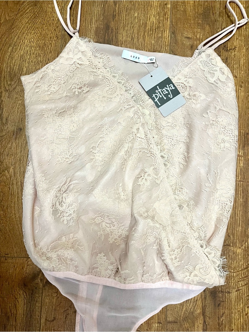 LushWomen's Lace Trim Bodysuit in Blush Pink